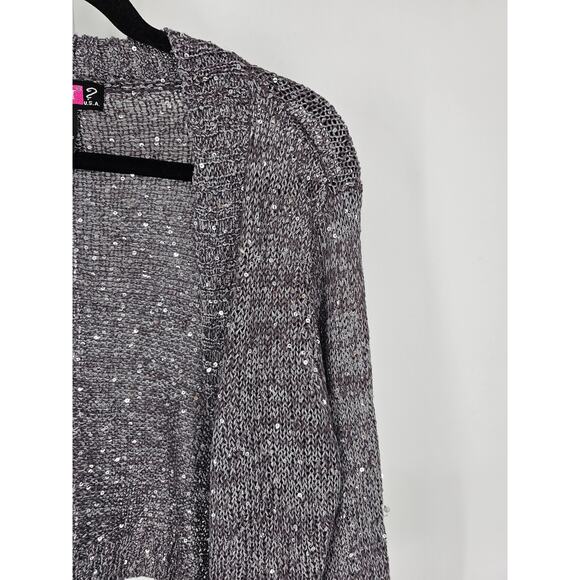 Say What? Womens Long Sleeve Silver Open Front Ribbed Knit Mini Cardigan Size XL - Picture 2 of 4